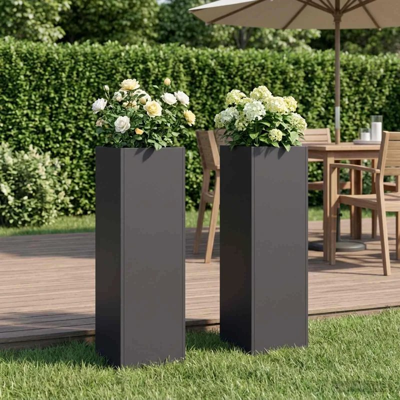 Macetero De Jardín 2 Uds. Negro 20 X 20 X 75 Cm