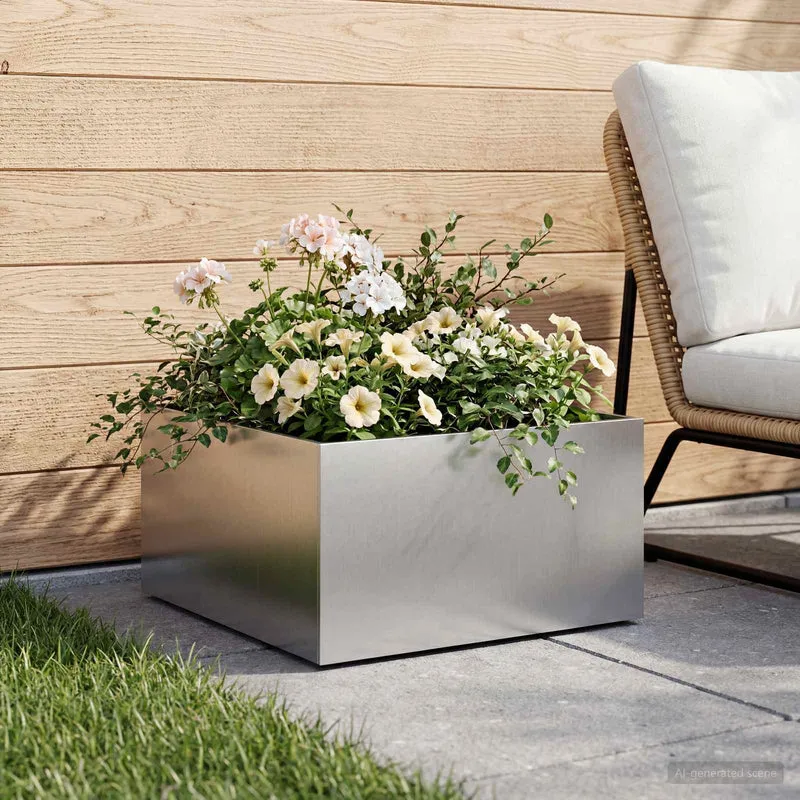 Macetero De Jardín Plateado 60 X 60 X 30 Cm Acero Galvanizado