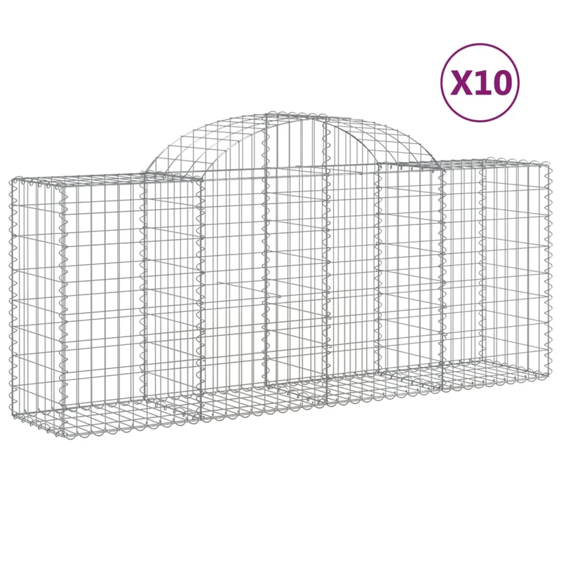 Cestas De Gaviones 10 Uds Forma De Arco Hierro 200x50x80/100 Cm
