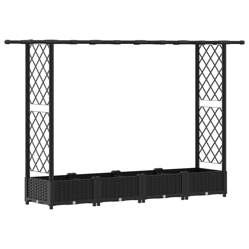 Cama Elevada Con Trellis Y Techo Negro 203 X 40 X 121 Cm Pp
