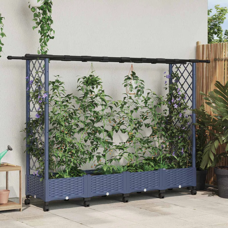 Cama Elevada Con Trellis Y Techo Gris 203 X 40 X 127 Cm Pp