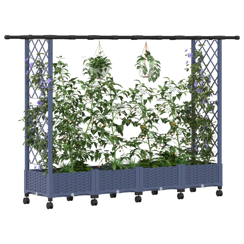 Cama Elevada Con Trellis Y Techo Gris 203 X 40 X 127 Cm Pp