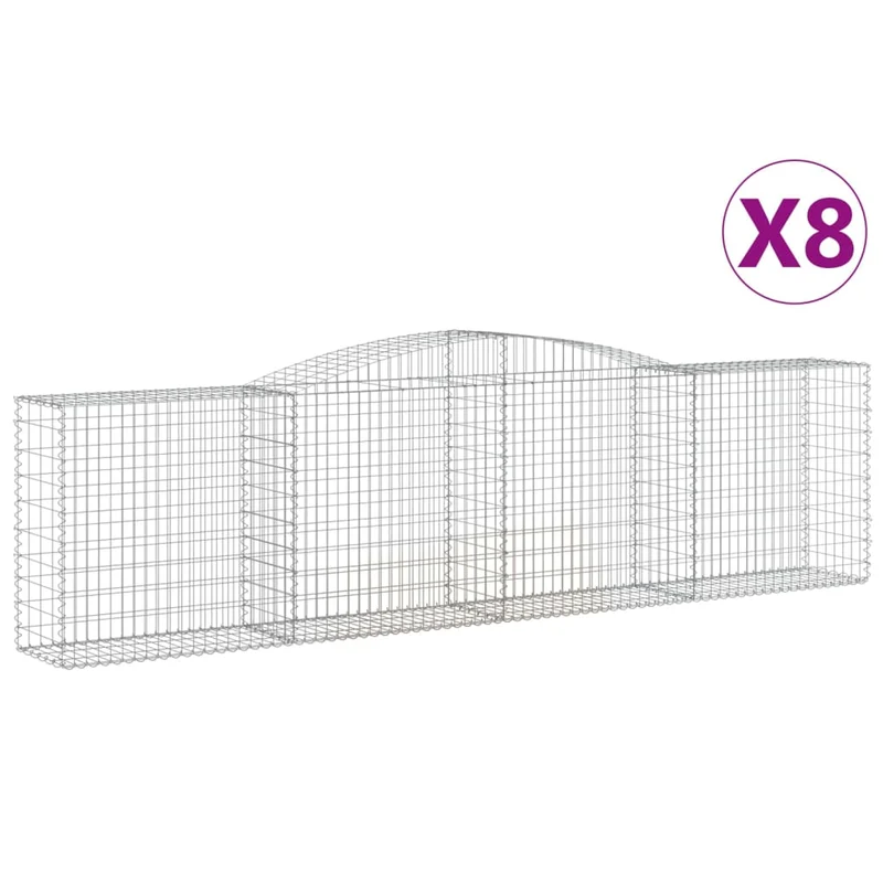 Cestas De Gaviones 8 Uds Forma De Arco Hierro 400x50x100/120 Cm