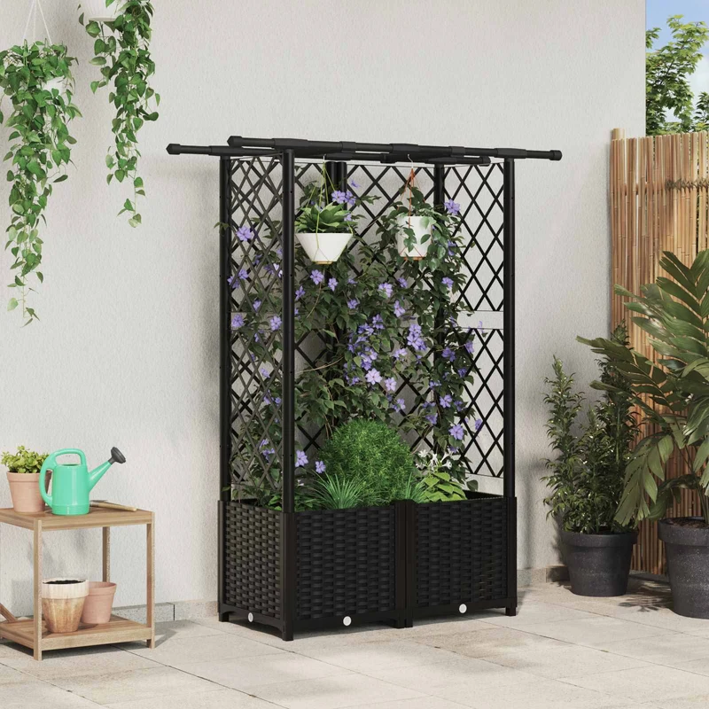 Cama Elevada Con Trellis Y Techo Negro 124 X 40 X 136 Cm Pp