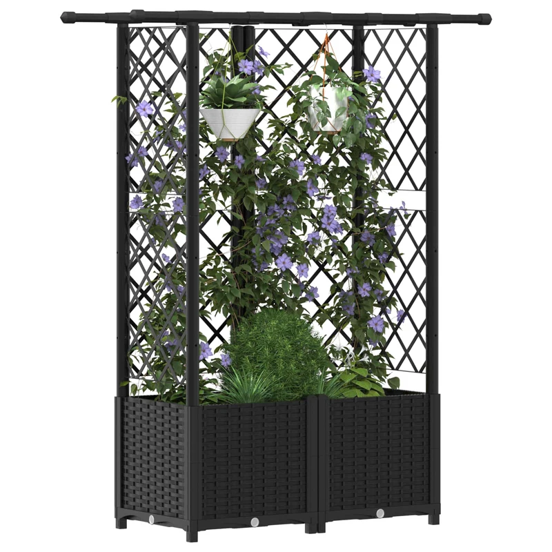 Cama Elevada Con Trellis Y Techo Negro 124 X 40 X 136 Cm Pp