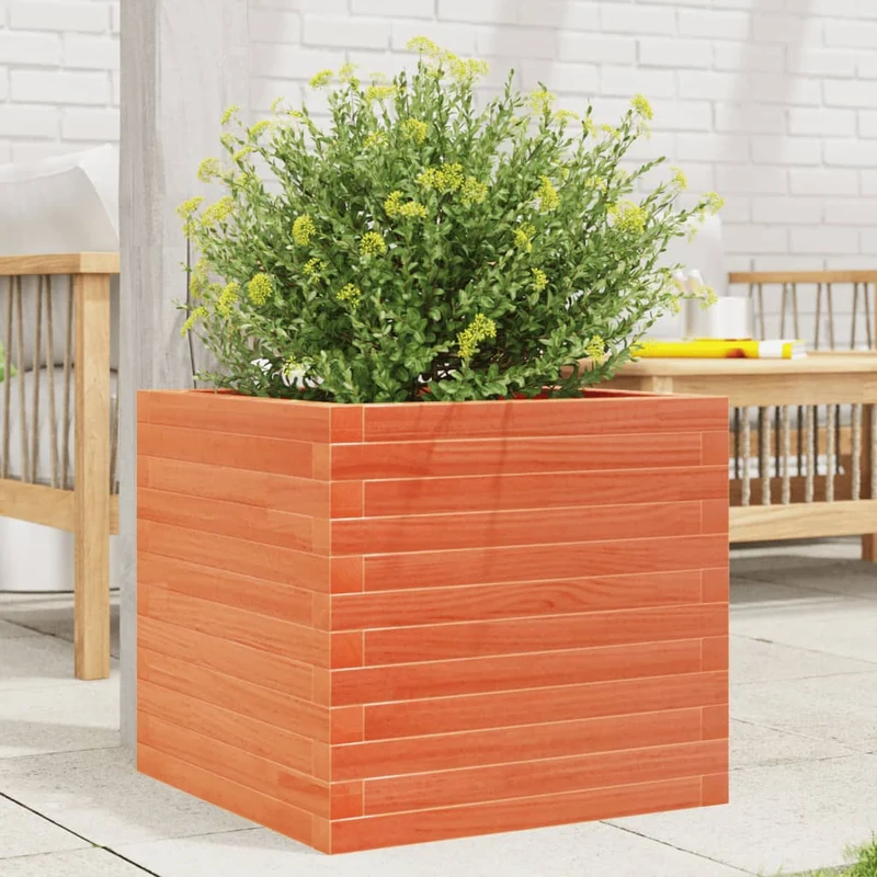 Jardinera Madera Maciza De Pino Marrón Cera 50x50x45,5 Cm