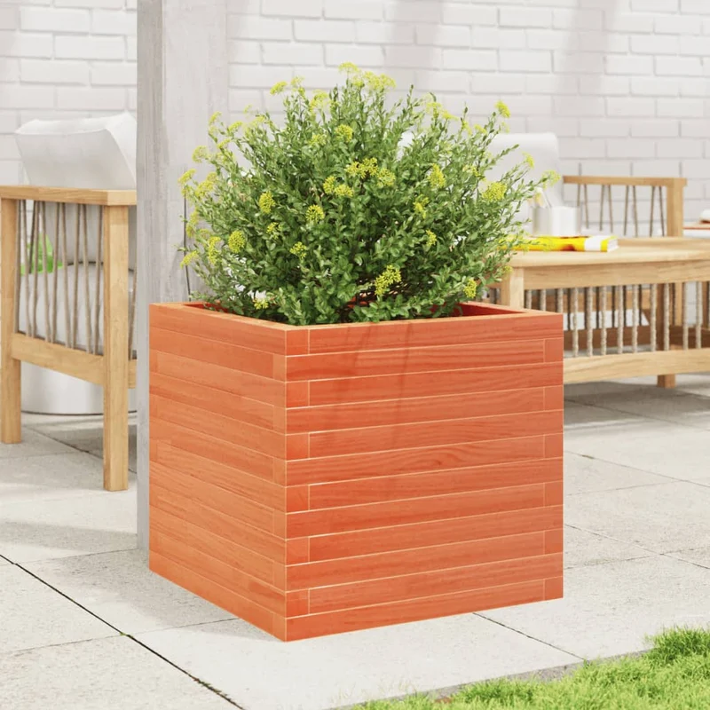Jardinera Madera Maciza De Pino Marrón Cera 50x50x45,5 Cm
