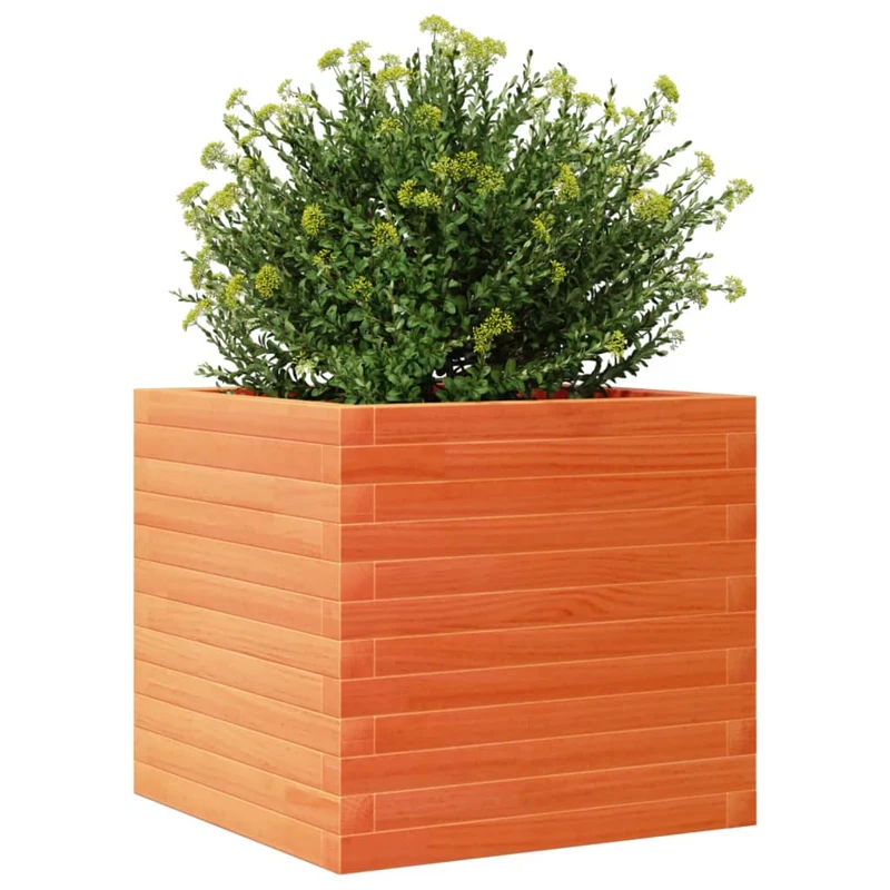 Jardinera Madera Maciza De Pino Marrón Cera 50x50x45,5 Cm