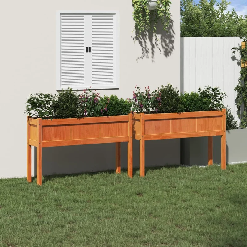 Jardineras Con Patas 2 Uds Madera Maciza De Pino Marrón Cera