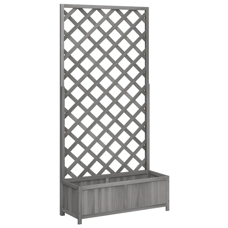 Jardinera Con Enrejado Gris 90x35x180 Cm Madera Maciza De Abeto
