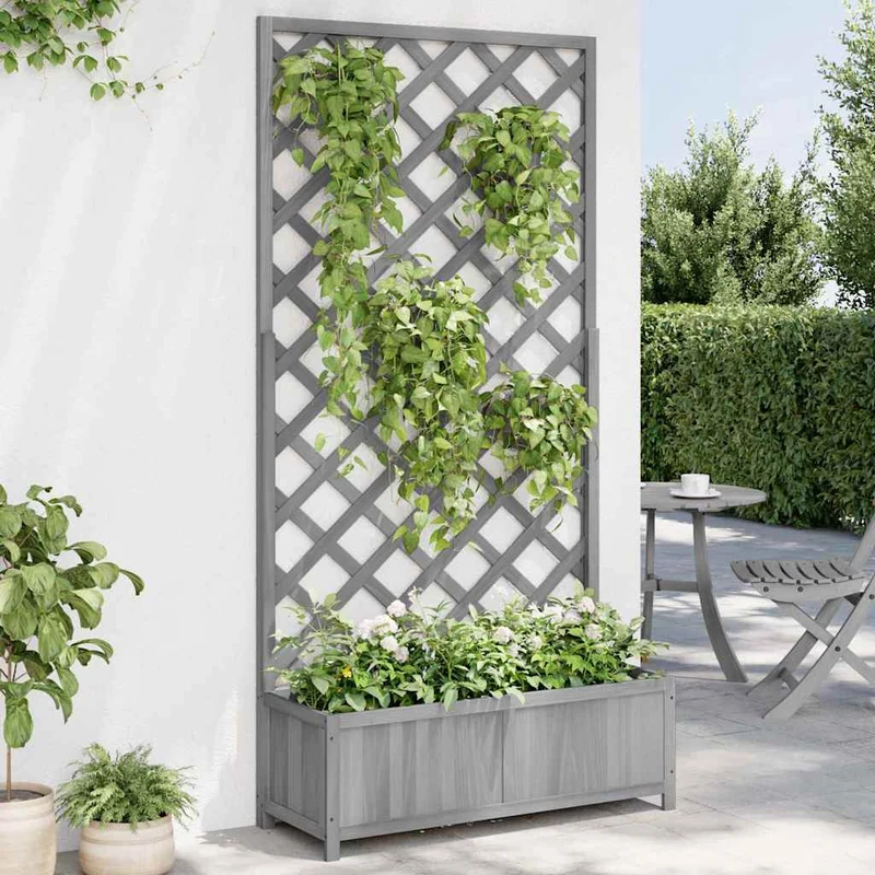 Jardinera Con Enrejado Gris 90x35x180 Cm Madera Maciza De Abeto