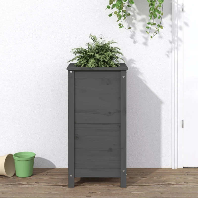 Jardinera Madera Maciza De Pino Gris 40x40x78 Cm