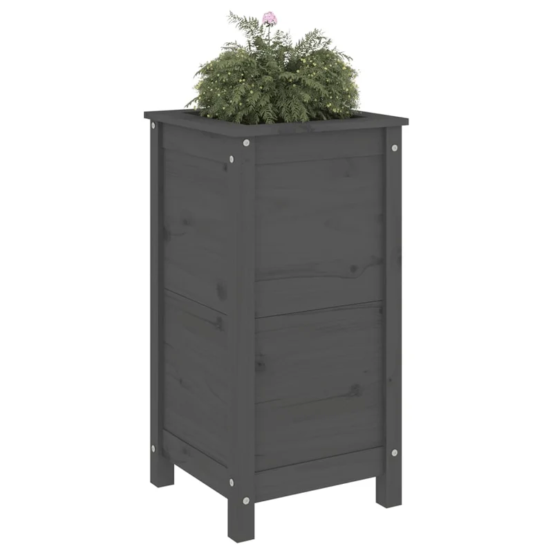 Jardinera Madera Maciza De Pino Gris 40x40x78 Cm