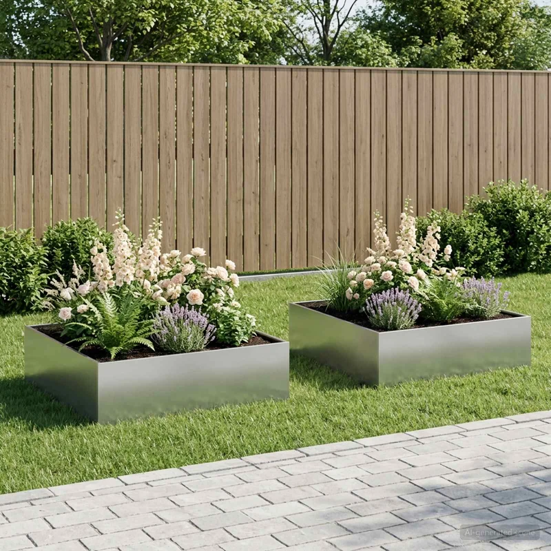 Macetero De Jardín 2 Uds. Plateado 80 X 80 X 30 Cm