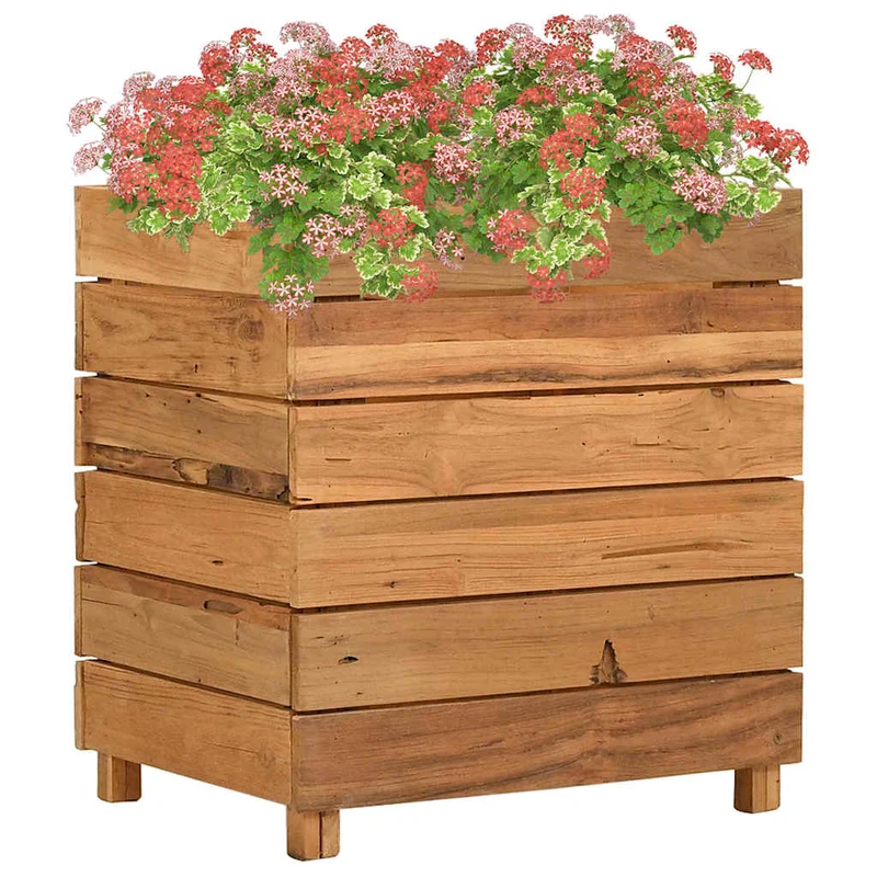 Arriate Elevado Madera De Teca Reciclada Y Acero 50x40x55 Cm