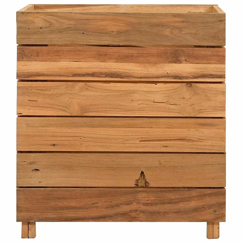 Arriate Elevado Madera De Teca Reciclada Y Acero 50x40x55 Cm