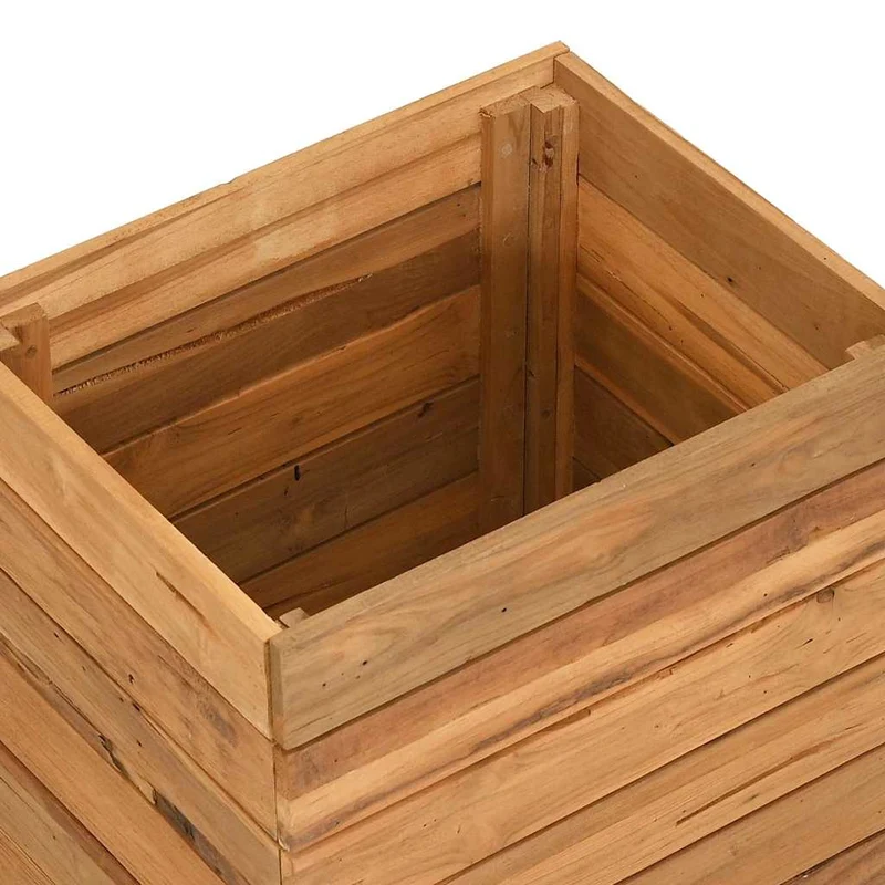 Arriate Elevado Madera De Teca Reciclada Y Acero 50x40x55 Cm