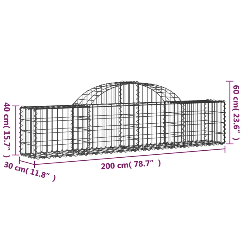 Cestas De Gaviones 3 Uds Forma De Arco Hierro 200x30x40/60 Cm