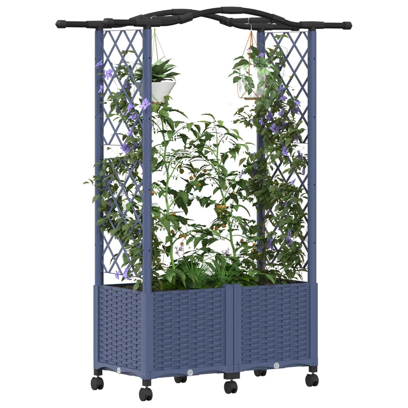 Cama Elevada Con Trellis Y Techo Gris 125 X 40 X 144 Cm Pp