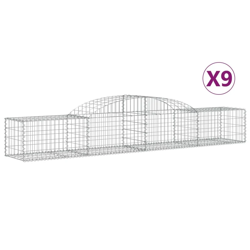 Cestas De Gaviones 9 Uds Forma De Arco Hierro 300x50x40/60 Cm