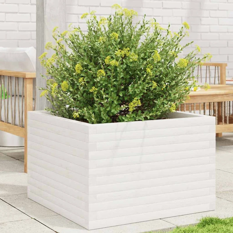 Jardinera Madera Maciza De Pino Blanco 70x70x46 Cm