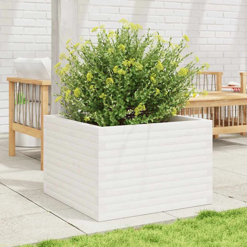 Jardinera Madera Maciza De Pino Blanco 70x70x46 Cm