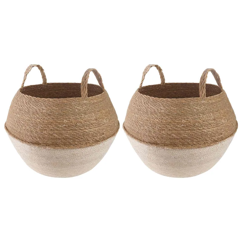 Maceta Con Asas 2 Uds. Blanco Ø 45 X 36 Cm 100% Hierba Marina