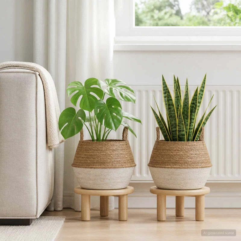 Maceta Con Asas 2 Uds. Blanco Ø 45 X 36 Cm 100% Hierba Marina