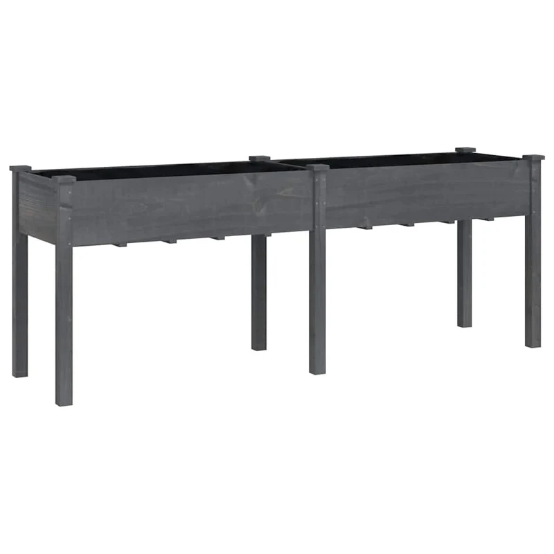 Jardinera Con Forro Madera Maciza De Abeto Gris 203x53x76 Cm