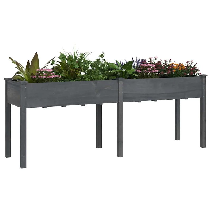 Jardinera Con Forro Madera Maciza De Abeto Gris 203x53x76 Cm