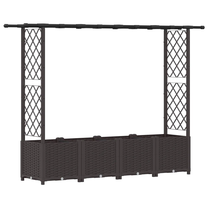 Cama Elevada Con Trellis Y Techo Marrón 203 X 40 X 136 Cm Pp