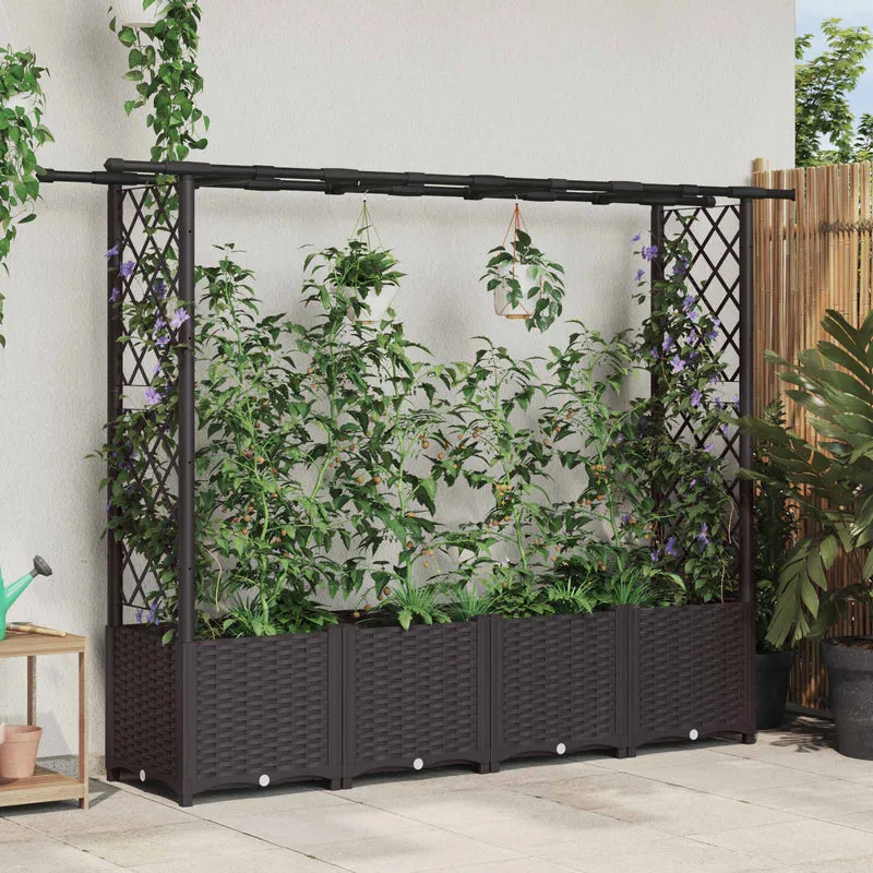 Cama Elevada Con Trellis Y Techo Marrón 203 X 40 X 136 Cm Pp