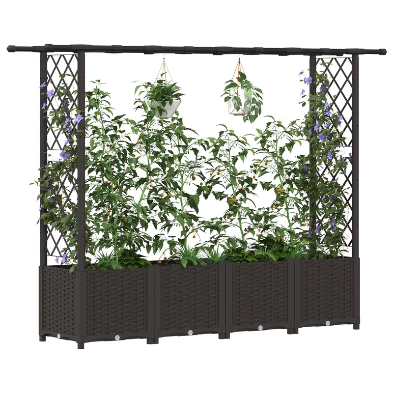 Cama Elevada Con Trellis Y Techo Marrón 203 X 40 X 136 Cm Pp