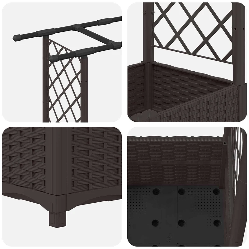 Cama Elevada Con Trellis Y Techo Marrón 203 X 40 X 136 Cm Pp